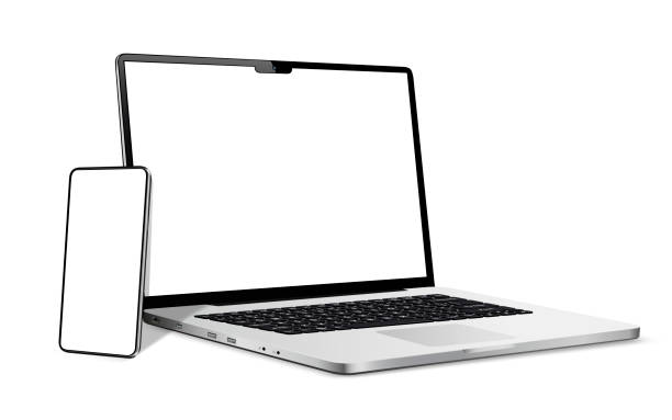 laptop and smartphone with blank touch screen vector art illustration