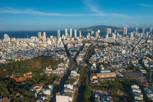 Drone view of Nha Trang city view from the south, Nha Trang city, Khanh Hoa province, central Vietnam