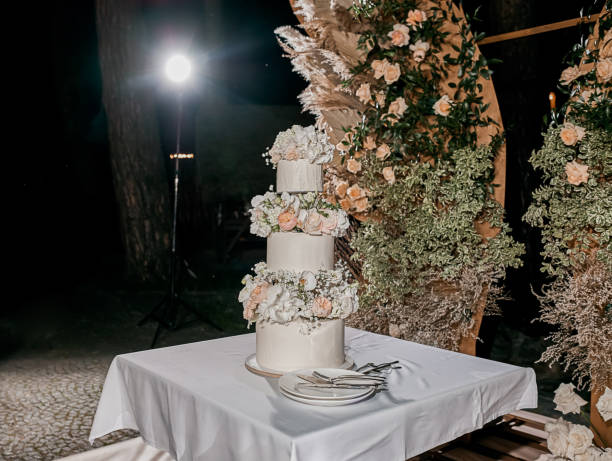 istock A traditional and decorative beautiful wedding cake 1383026132