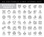 istock Business People - linear vector icon set. Pixel perfect. The set contains icons such as People, Teamwork, Presentation, Leadership, Growth, Manager, Success, Partnership etc. 1383028221
