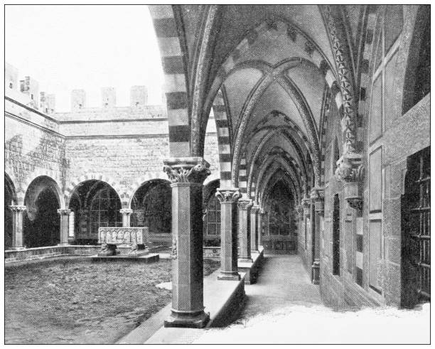 Antique travel photographs of Florence and Tuscany: Castle of Vincigliata cloister Antique travel photographs of Florence and Tuscany: Castle of Vincigliata cloister cloister stock illustrations