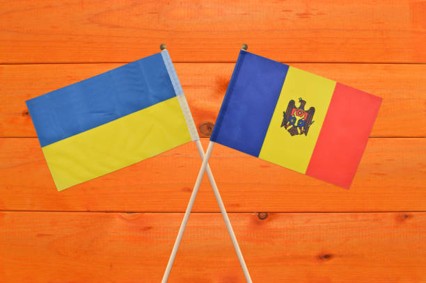 istock Ukraine and Moldova National Flags 1383032750