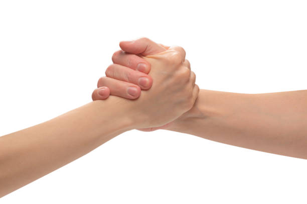 istock Man and woman hand isolated on a white background. 1383032831