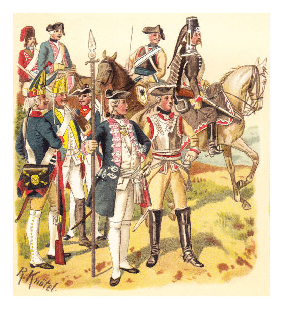 istock Historical military uniforms from Prussia (Frederick the Great period 1740-1786) - Vintage color illustration 1383037667