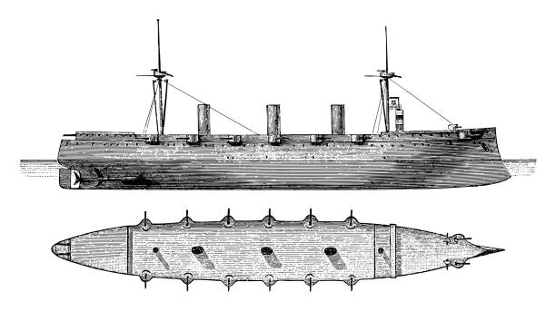 Cruiser Kaiserin Augusta (Germany) - vintage engraved illustration Vintage engraved illustration isolated on white background - Cruiser Kaiserin Augusta (Germany) ironclad stock illustrations