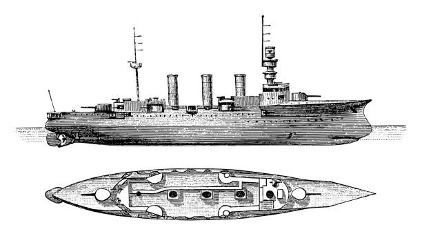 Vintage engraved illustration isolated on white background - Cruiser Victoria Louise (Germany)