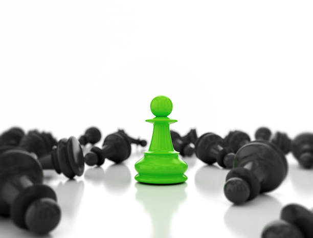 Single green pawn. Last one standing Business strategy concept background