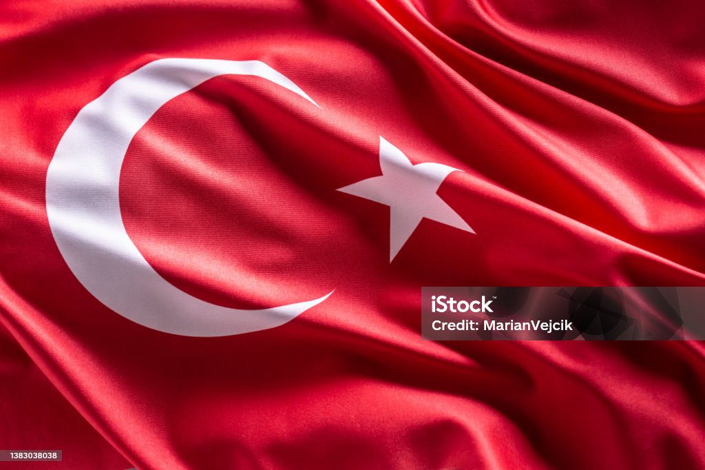 Waving flag of Turkey. National symbol of country and state. Turkish Flag Stock Photo