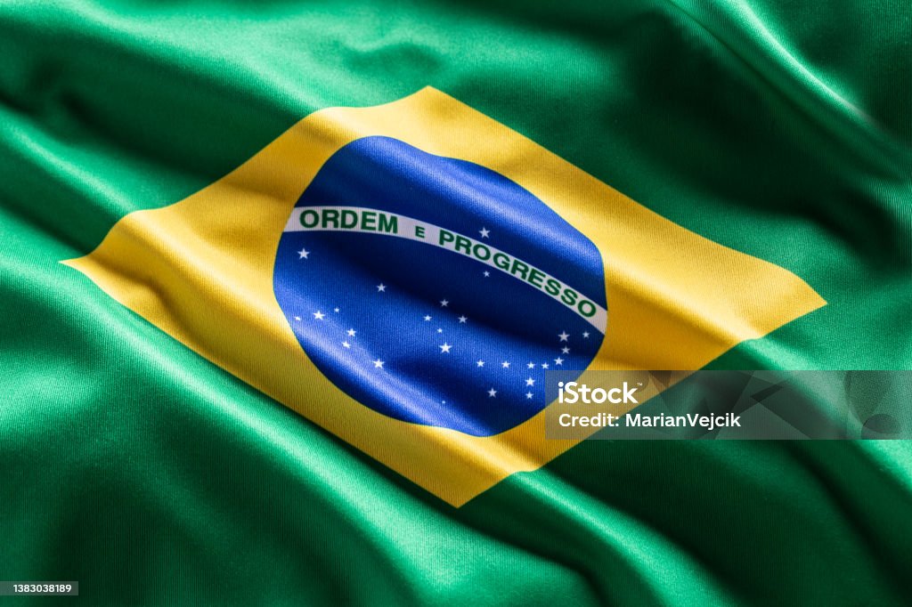 Waving flag of Brasil. National symbol of country and state. Brazil Stock Photo