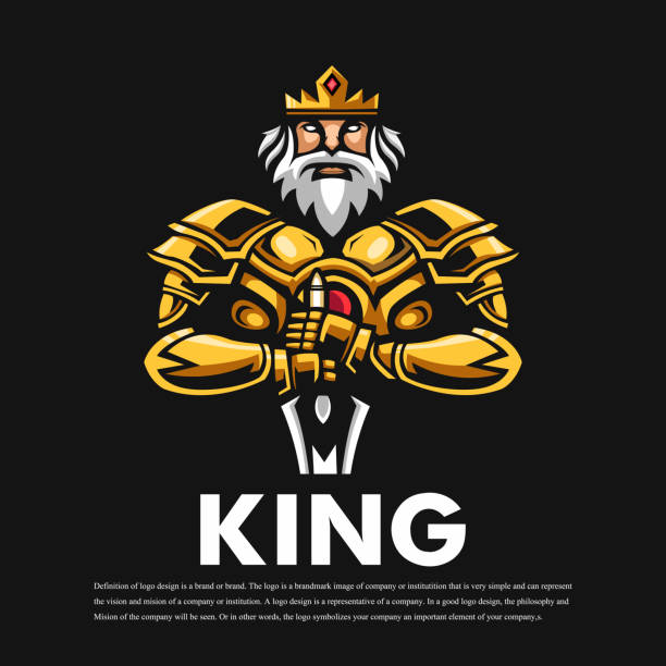 illustrazioni stock, clip art, cartoni animati e icone di tendenza di logo della mascotte del re - re