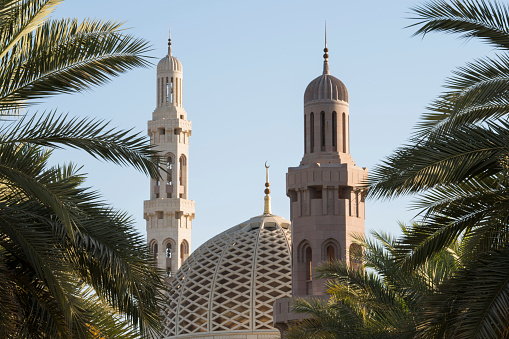 Muscat,Oman - March 05,2019 : View on Sultan Qaboos grand mosque architecture in Muscat.