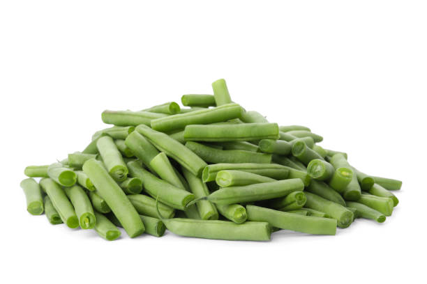 istock Delicious fresh green beans on white background 1383050681