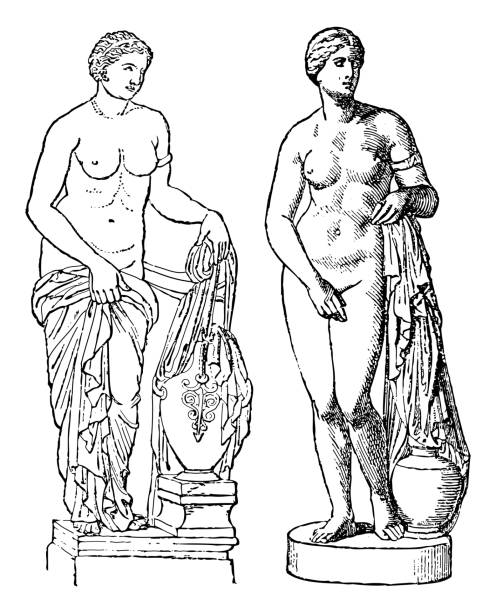 скульптура афродиты - винтажная гравированная иллюстрация - roman mythology stock illustrations
