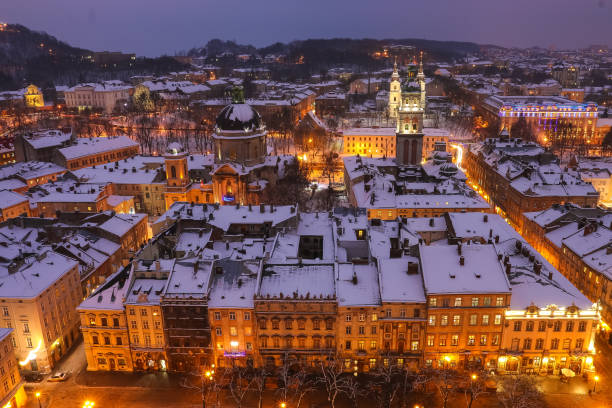 istock The rooftops of Lviv at night 1383053557