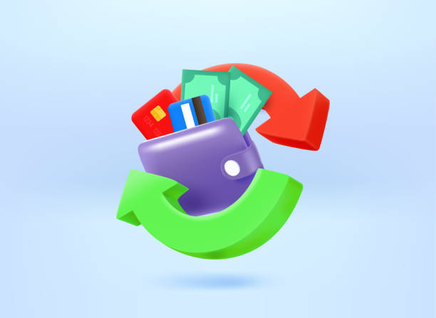 istock Cashback concept with wallet, cards and banknotes. 3d vector illustration 1383053718