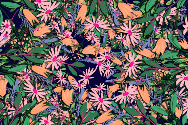 Spring equinox is coming and flowers are blooming Seamless pattern of blooming flowers that are known to grow only in Spring first day of spring stock illustrations