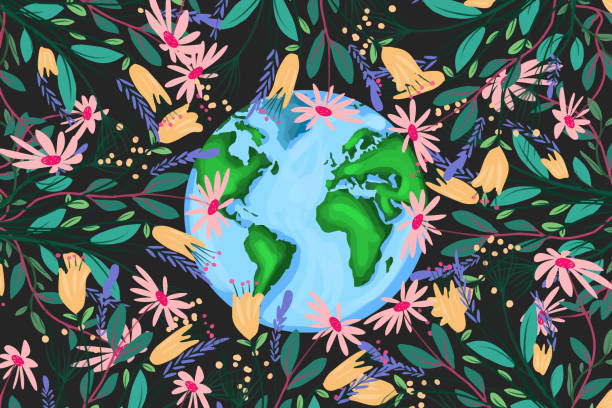 illustrazioni stock, clip art, cartoni animati e icone di tendenza di fiori per la pace e l'unità nel mondo - save the planet