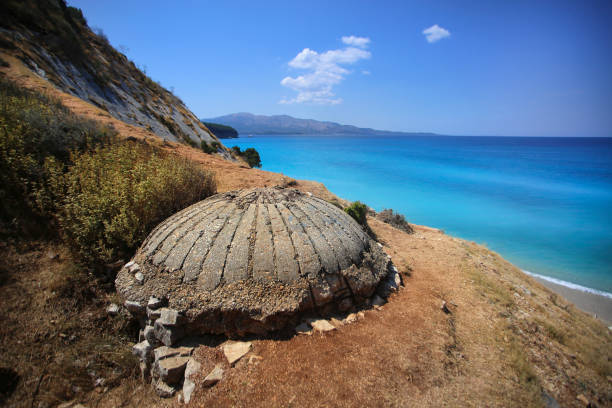 Bunker above beach Pasqyra (Plazhi i Pasqyrave) between Ksamil and Sarande, Albania.
