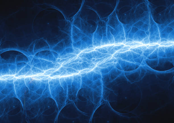 istock Blue fractal lightning background, electrical abstract 1383087227
