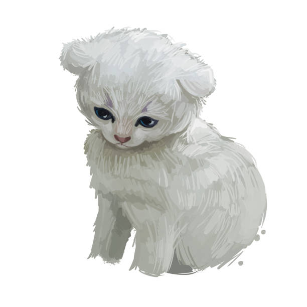 istock Australian or Spotted Mist cat isolated on white background. Digital art illustration of hand drawn kitty for web. Kitten short haired medium size and have grey coat, large and bright green eyes. 1383088597