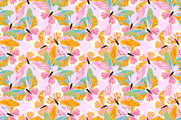 Vector illustration of Beautiful colorful butterflies wing texture, seamless pattern background