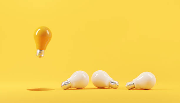 istock Minimal idea of yellow light bulb floating on hole with white bulbs. Idea creative Concept. Copy space. 1383088724