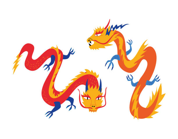 istock Asian dragons in oriental style. Japanese, chinese dragons 1383088754