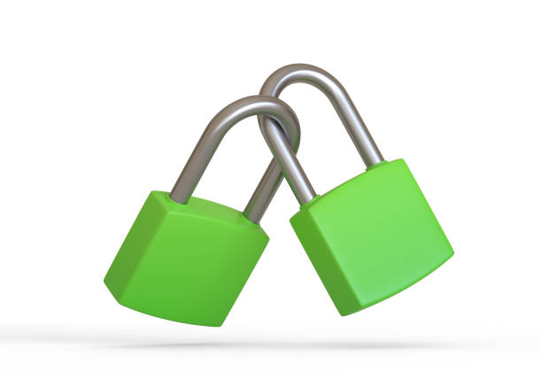 istock Two green locked padlocks isolated on white background 1383092825