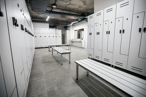 The blue lockers in the basement