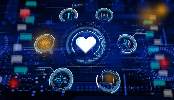 istock Online dating concept. Hi-tech romantic background 1383095423