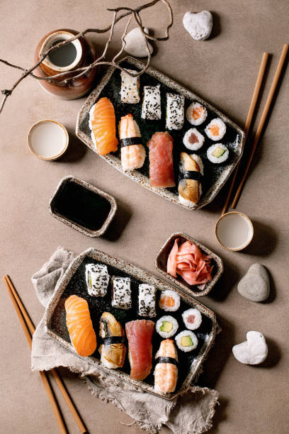 istock Japanese dish sushi and rolls rice with fish 1383097907