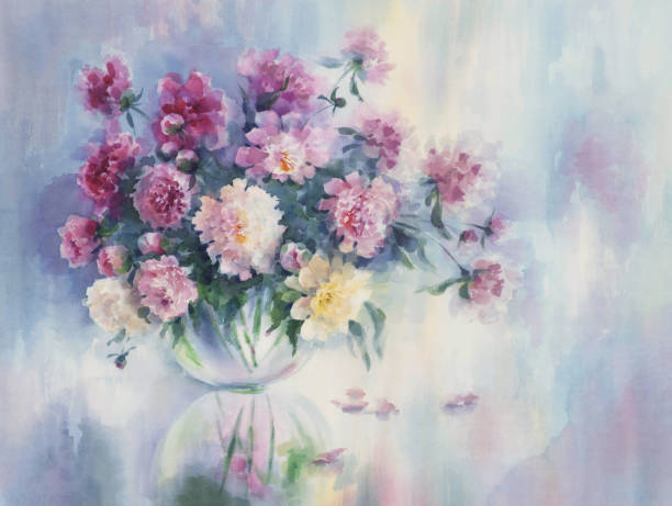 istock A bouquet of pink peonies in vase watercolor background 1383098624