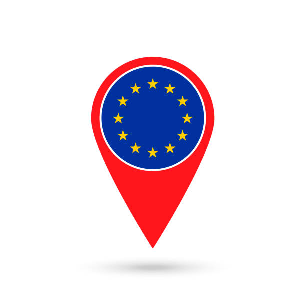 ilustrações, clipart, desenhos animados e ícones de ponteiro de mapas com contry união europeia. bandeira da união europeia. ilustração vetorial. - european union flag flag european community interface icons