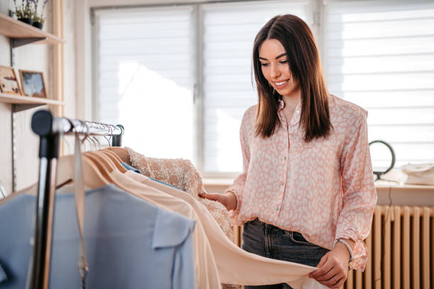 istock Woman choose outfit dressing 1383100198