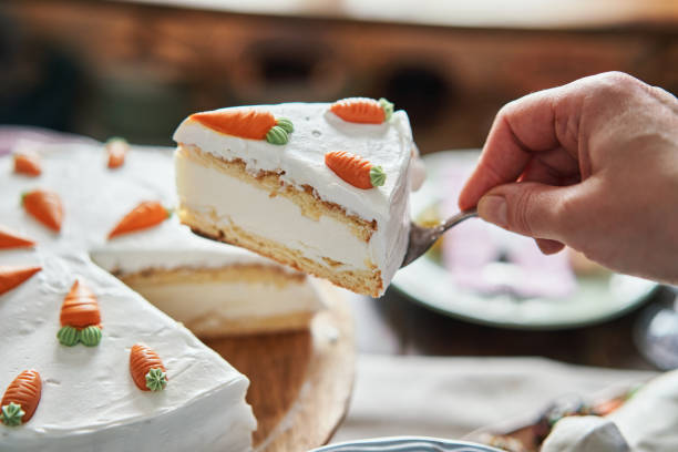 easter cake served decorated easter table - paastaart stockfoto's en -beelden