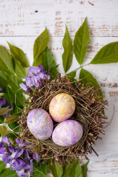 istock Silk Dyed Purple Easter Eggs in a Bird's Nest with Wisteria 1383102474