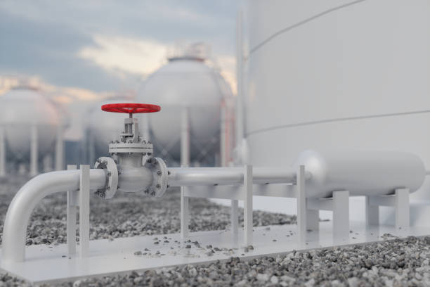 Gas Processing Plant With Storage Tanks And Pipe Line Valves