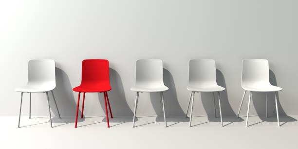 istock One out unique red chair concept with white chairs 1383105597