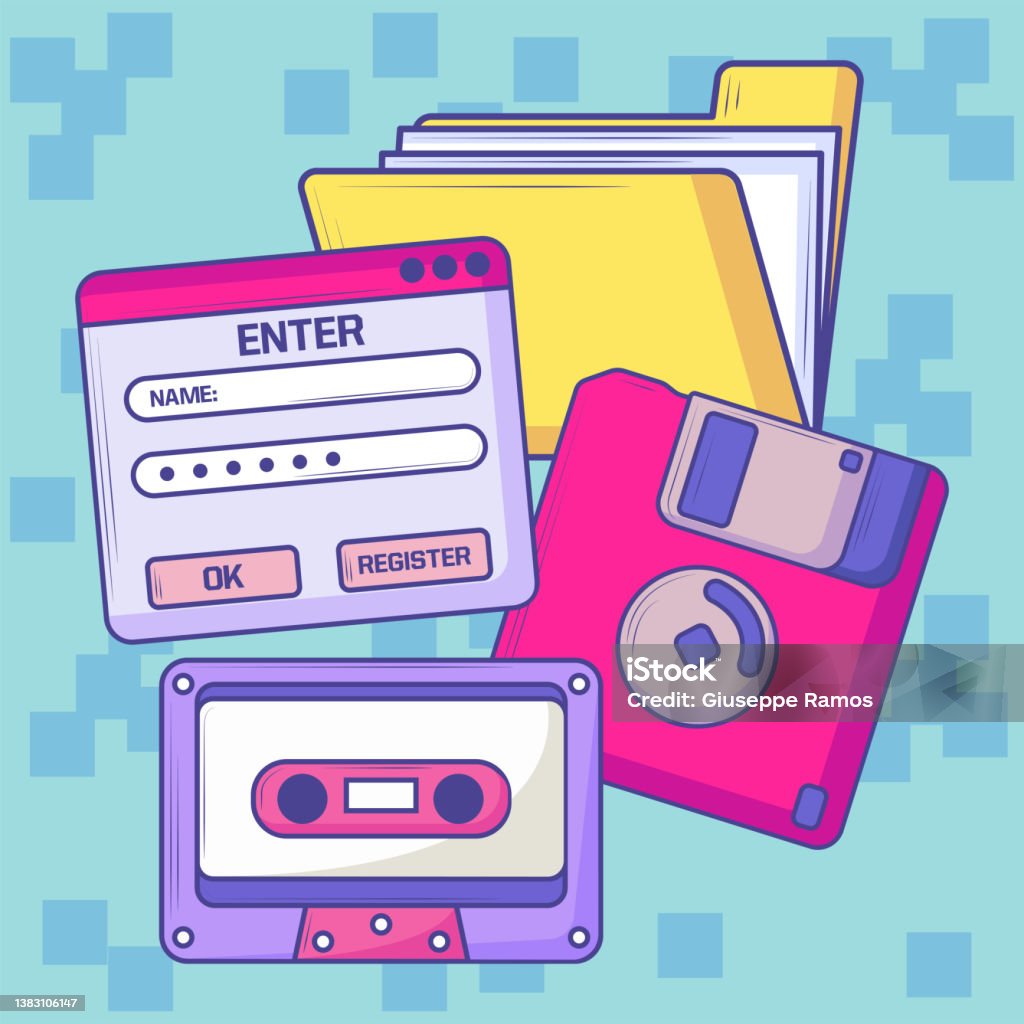 Rectro Tech Folder Design Retro Storage Tech Stock Illustration - Download Image Now - Floppy ...
