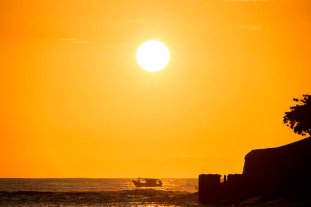 Sunrise at Copacabana Beach in Rio de Janeiro, Brazil.