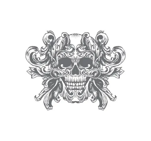 Vector illustration of hand-drawing baroque style skull ornament