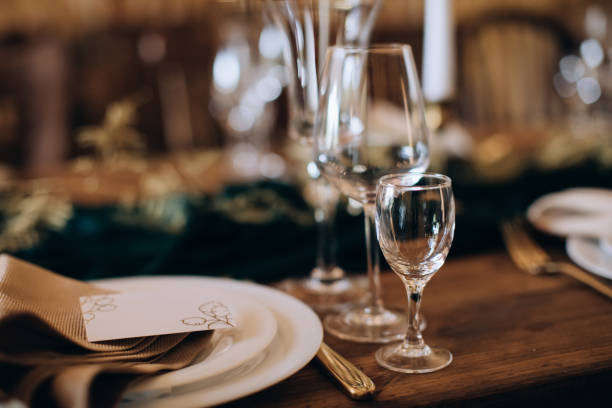 istock Empty wine glasses on the table in the restaurant 1383109005
