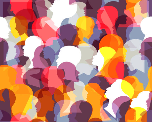 People profile heads. Seamless pattern of a crowd of many different people profile heads. Vector background. vector art illustration