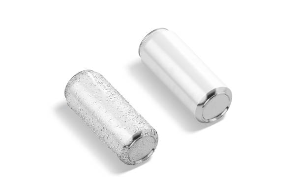 Blank white aluminum 500 ml soda can mockup lying bottom, isolated Blank white aluminum 500 ml soda can mockup lying bottom, isolated, 3d rendering. Empty metallic cold beverage bank mock up, side view. Clear carbonated drink container template. can bottom stock pictures, royalty-free photos & images