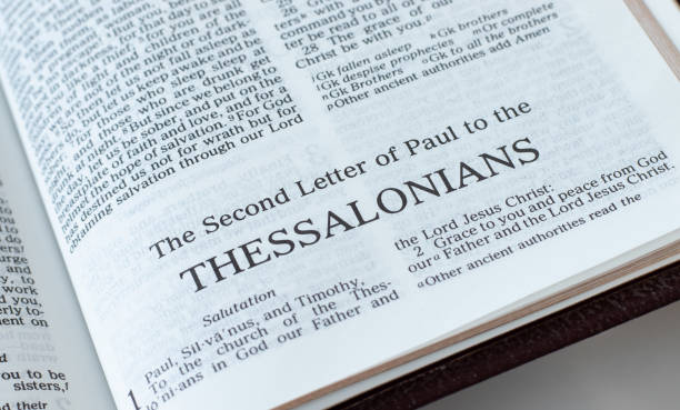 istock Thessalonians open Holy Bible Book close-up 1383114212