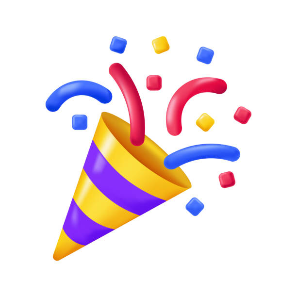 Icon emoji - Party, confetti in clubhouse social network. Happy Birthday cracker isolated vector icon in 3d style Icon emoji - Party, confetti in clubhouse social network. Happy Birthday cracker vector icon in 3d style party popper stock illustrations