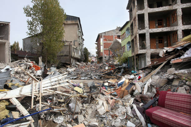 istock Destroyed city street after Earthquake 1383116419