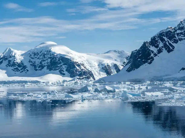 Photo of Crusing the Lemaire Channel among drifting icebergs, Antarctic Peninsula. Antarctica