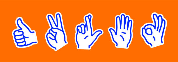 illustrations, cliparts, dessins animés et icônes de signes de la main et gestes ensemble de patchs. - doigts en forme de o