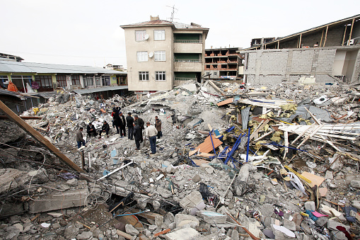 Van, Turkey - October 25: Buildings destroyed after the earthquake of Van on October 25, 2011 in Van, Turkey. It is 604 killed and 4152 injured in Van-Ercis Earthquake.